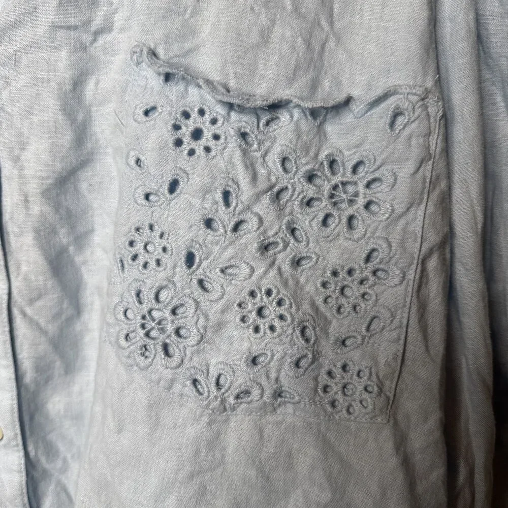 Ann Taylor Embroidered Linen Blend Pocket Shirt, XXL